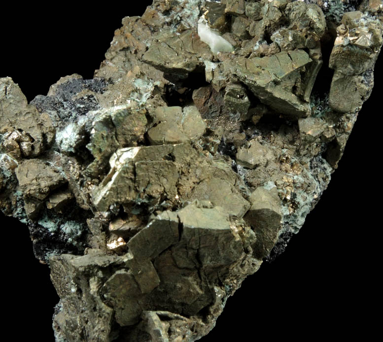 Chalcopyrite, Magnetite, Pyrite, Actinolite var. Byssolite from French Creek Iron Mines, St. Peters, Chester County, Pennsylvania