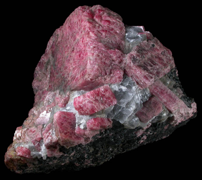 Rhodonite with Franklinite, Calcite, Willemite from Franklin, Sussex County, New Jersey (Type Locality for Franklinite)