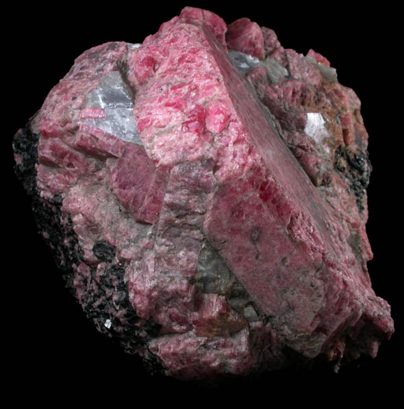 Rhodonite with Franklinite, Calcite, Willemite from Franklin, Sussex County, New Jersey (Type Locality for Franklinite)