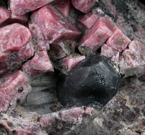 Rhodonite with Franklinite, Calcite, Willemite from Franklin, Sussex County, New Jersey (Type Locality for Franklinite)