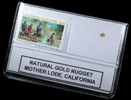 Gold nugget (plus California Gold Rush 1849 commemorative stamp) from Mother Lode District, California