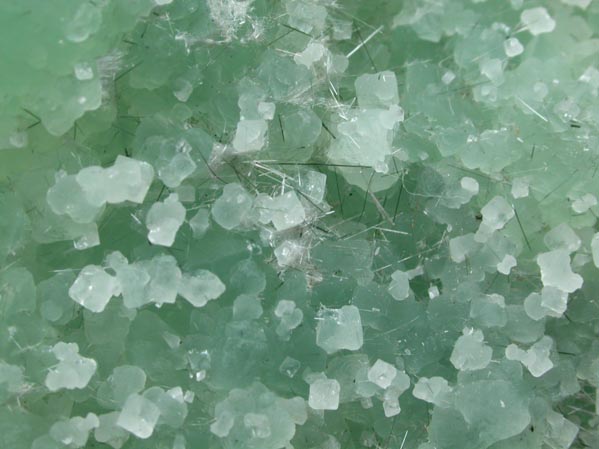 Prehnite over Thaumasite with Apophyllite and Actinolite var. Byssolite from Fairfax Quarry, 6.4 km west of Centreville, Fairfax County, Virginia