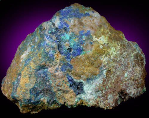 Linarite on Quartz with Chrysocolla from Leadhills, South Lanarkshire, Strathclyde, Scotland