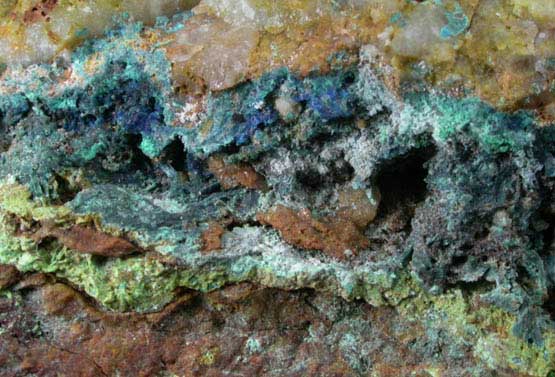 Linarite on Quartz with Chrysocolla from Leadhills, South Lanarkshire, Strathclyde, Scotland