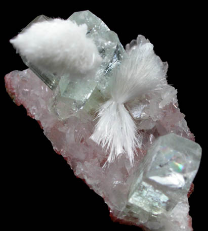 Scolecite on Apophyllite with Stilbite from Ahmadnagar District, Maharashtra, India