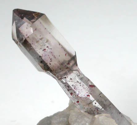 Quartz (Scepter Formation) with Hematite inclusions and bubble in fluid-filled cavity (Enhydro) from Brandberg Mountains, 160 km west of Omaruru, Namibia