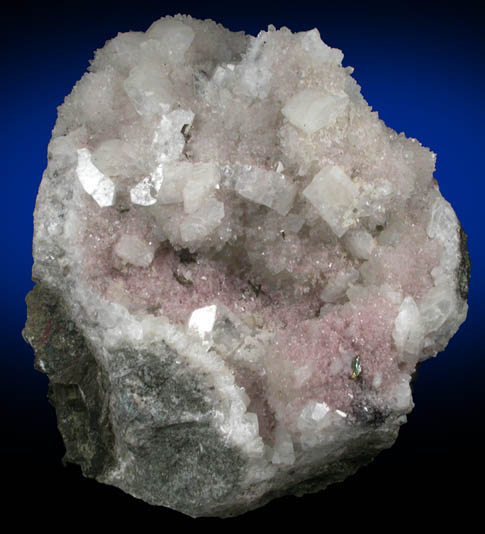 Heulandite on Quartz with Albite, Chalcopyrite, Calcite from Prospect Park Quarry, Prospect Park, Passaic County, New Jersey