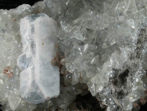 Celestine on Calcite from Route 13 road cut, Chittenengo Falls, Madison County, New York