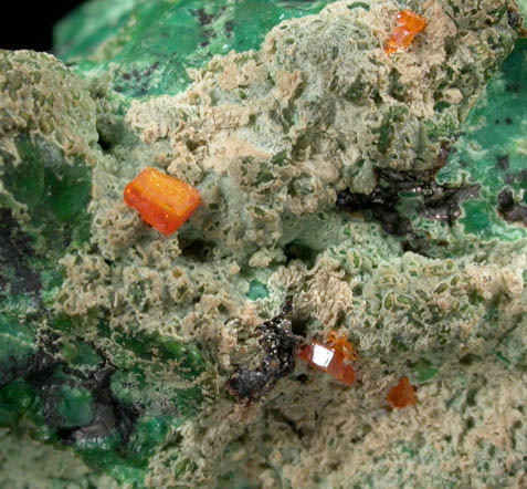 Wulfenite on Chrysocolla from 79 Mine, Banner District, near Hayden, Gila County, Arizona