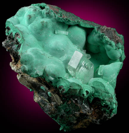 Barite on Malachite from Shinkolobwe Mine, 22 km WSW of Likasi, Katanga Copperbelt, Haut-Katanga Province, Democratic Republic of the Congo