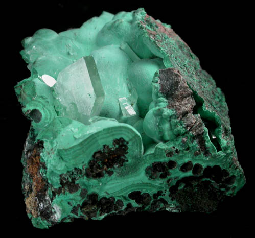 Barite on Malachite from Shinkolobwe Mine, 22 km WSW of Likasi, Katanga Copperbelt, Haut-Katanga Province, Democratic Republic of the Congo