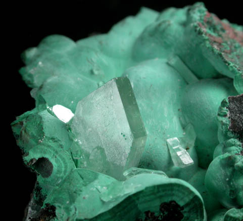 Barite on Malachite from Shinkolobwe Mine, 22 km WSW of Likasi, Katanga Copperbelt, Haut-Katanga Province, Democratic Republic of the Congo