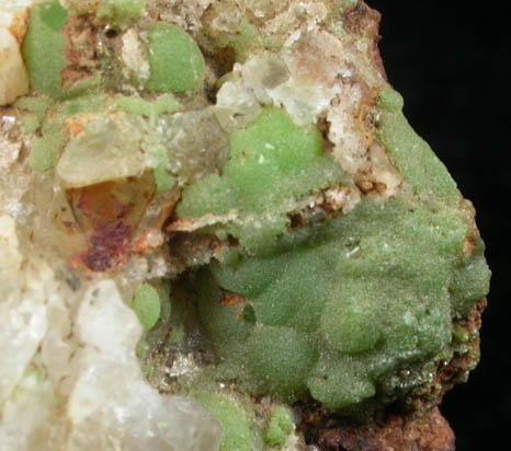 Pyromorphite on Quartz from Southwest Chester County Mine, Phoenixville, Chester County, Pennsylvania