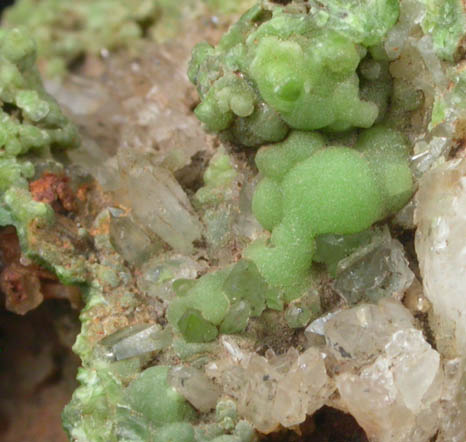 Pyromorphite on Quartz from Southwest Chester County Mine, Phoenixville, Chester County, Pennsylvania