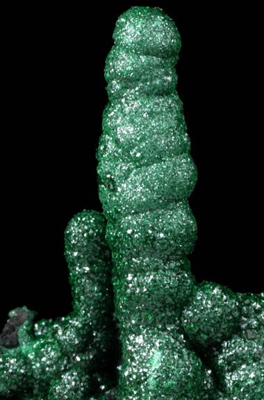 Malachite (stalactitic formation) from Kolwezi Mining District, 240 km WNW of  Lubumbashi, Katanga Copperbelt, Lualaba Province, Democratic Republic of the Congo