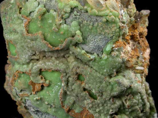 Pyromorphite over Galena with Quartz from Wheatley Mine, Phoenixville, Chester County, Pennsylvania