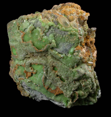 Pyromorphite over Galena with Quartz from Wheatley Mine, Phoenixville, Chester County, Pennsylvania