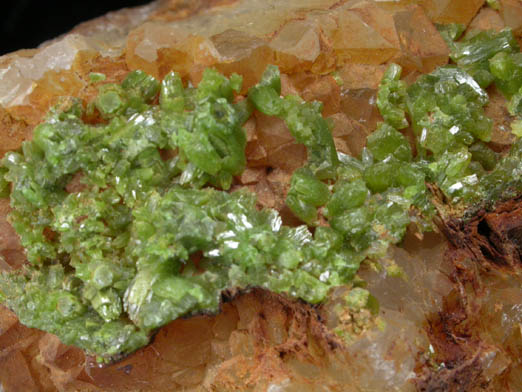 Pyromorphite on Quartz from Phoenixville, Chester County, Pennsylvania