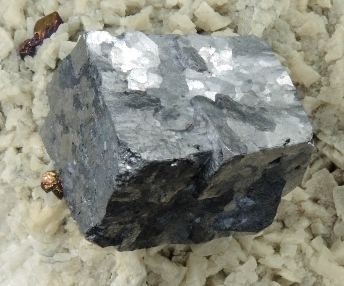 Galena on Ankerite with Chalcopyrite from Smallcleugh Mine, Main Flatt, Nenthead, Alston Moor, Cumbria, England