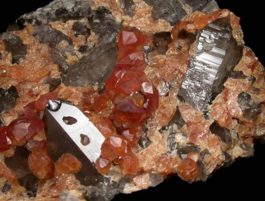 Spessartine Garnet with Smoky Quartz from Tongbei-Yunling District, Fujian Province, China