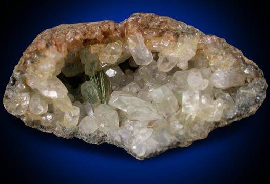 Millerite in Calcite geode from Milwaukee Cement Quarry, now Estbrook Park, Milwaukee, Milwaukee County, Wisconsin