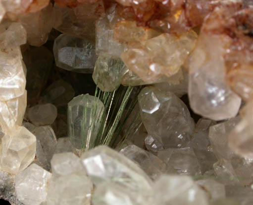 Millerite in Calcite geode from Milwaukee Cement Quarry, now Estbrook Park, Milwaukee, Milwaukee County, Wisconsin