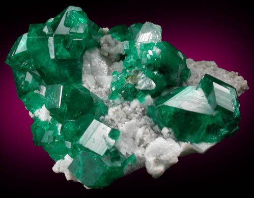 Dioptase and Cerussite on Calcite from Tsumeb Mine, Otavi-Bergland District, Oshikoto, Namibia