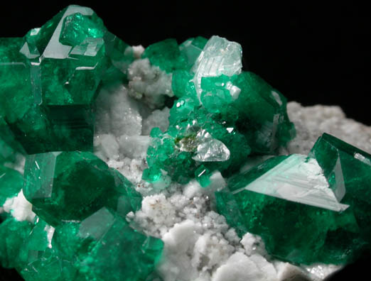 Dioptase and Cerussite on Calcite from Tsumeb Mine, Otavi-Bergland District, Oshikoto, Namibia