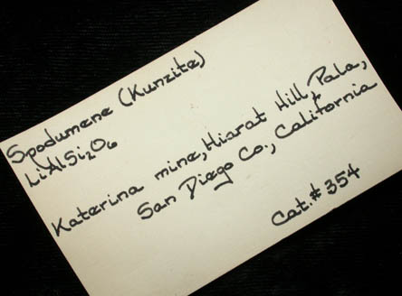 Spodumene var. Kunzite from Katerina Mine, Hiriart Hill, San Diego County, California (Type Locality for Kunzite)