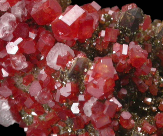 Vanadinite and Calcite over Quartz from Old Yuma Mine, west of Tucson, Pima County, Arizona