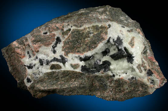 Babingtonite on Prehnite from Blueberry Mountain Quarry, Woburn, Middlesex County, Massachusetts
