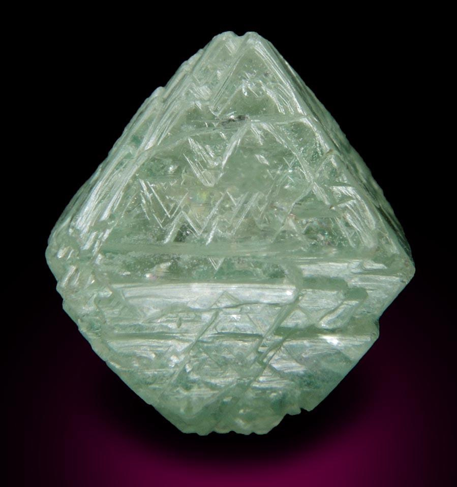 Diamond (20.49 carat green octahedral crystal) from Sakha (Yakutia) Republic, Siberia, Russia