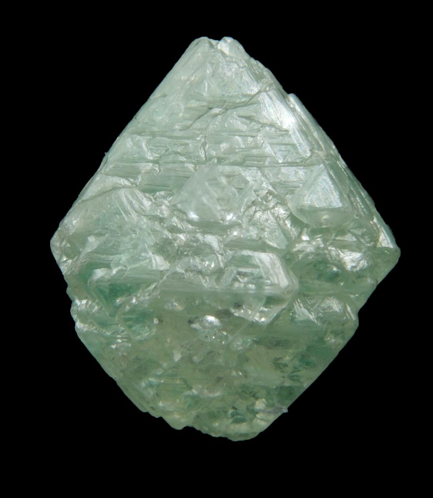 Diamond (20.49 carat green octahedral crystal) from Sakha (Yakutia) Republic, Siberia, Russia