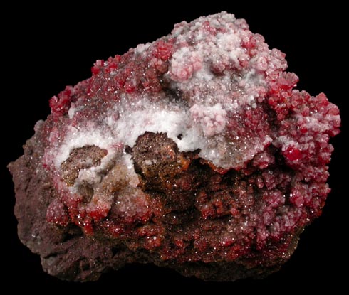 Vanadinite with Calcite over Calcite from North Geronimo Mine, La Paz County, Arizona