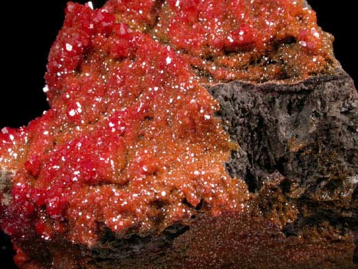 Vanadinite with Calcite over Calcite from North Geronimo Mine, La Paz County, Arizona