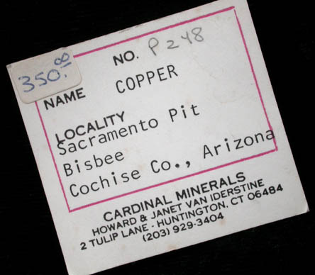 Copper (crystallized) from Sacramento Pit, Bisbee, Cochise County, Arizona