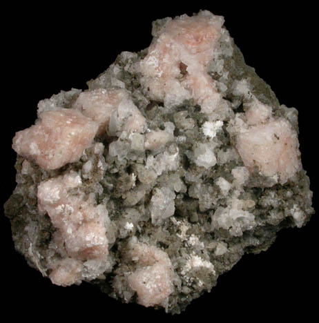 Chabazite-Ca, Apophyllite, Natrolite, Calcite from Upper New Street Quarry, Paterson, Passaic County, New Jersey