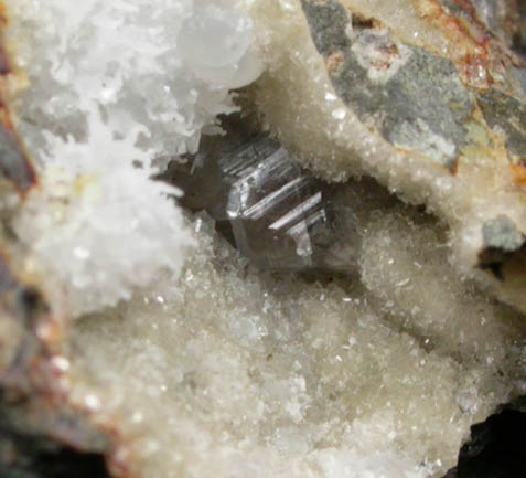 Thomsonite-Ca on Calcite from Jaquish Road Cut, near Goble, Columbia County, Oregon