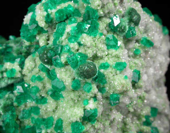 Dioptase and Malachite on Dolomite and Duftite from Tsumeb Mine, Otavi-Bergland District, Oshikoto, Namibia (Type Locality for Duftite)