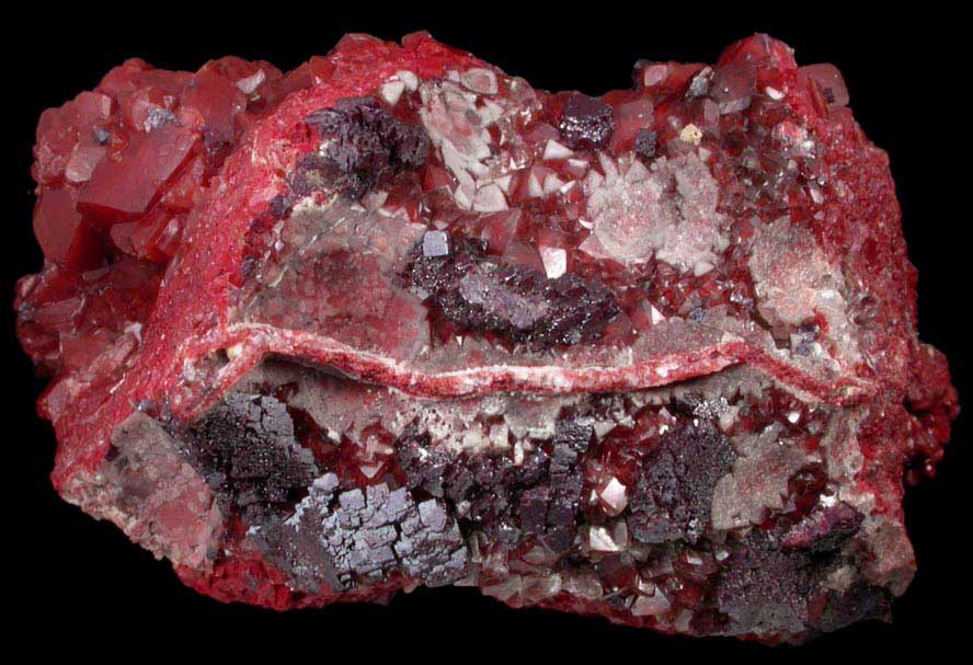 Cuprite on Calcite with Chalcotrichite inclusions from Onganja Mine, Seeis, Khomas, Namibia