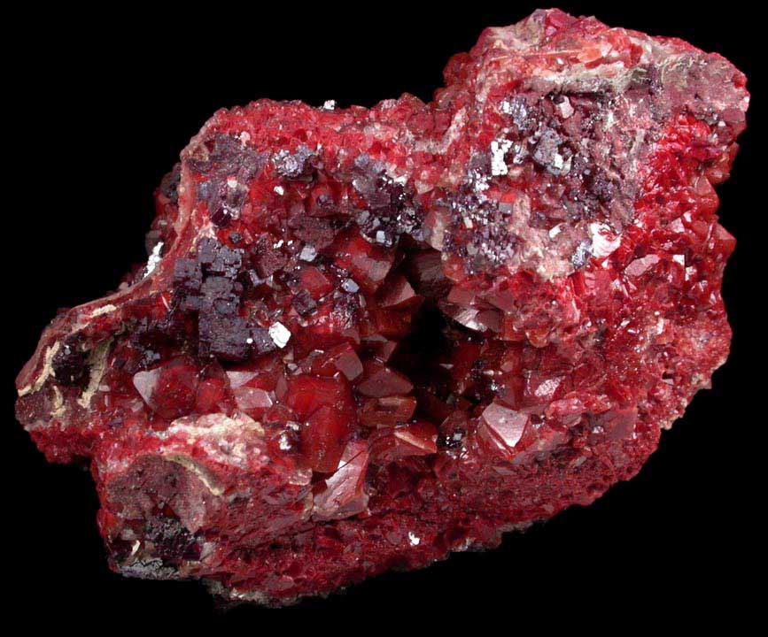 Cuprite on Calcite with Chalcotrichite inclusions from Onganja Mine, Seeis, Khomas, Namibia