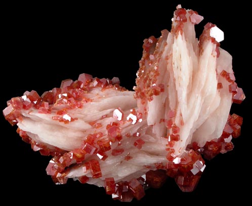 Vanadinite on Barite from Mibladen, Haute Moulouya Basin, Zeida-Aouli-Mibladen belt, Midelt Province, Morocco