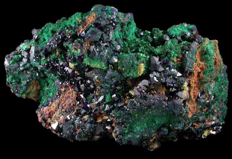 Azurite and Malachite on Malachite pseudomorphs after Azurite from Tsumeb Mine, Otavi-Bergland District, Oshikoto, Namibia