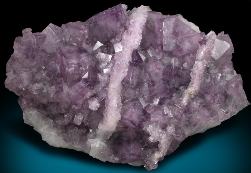Fluorite and Chalcopyrite over Quartz from Frasers Hush Mine, Rookhope, Weardale, County Durham, England