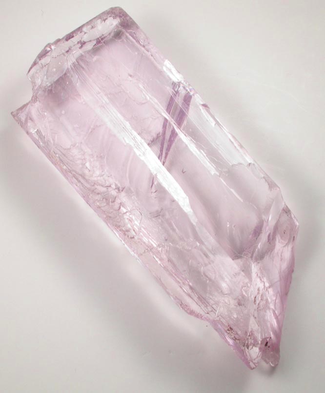 Spodumene var. Kunzite gem-grade flawless crystal from Lavra do Urucum, Conselheiro Pena, 4 km east of  Galilia, Minas Gerais, Brazil