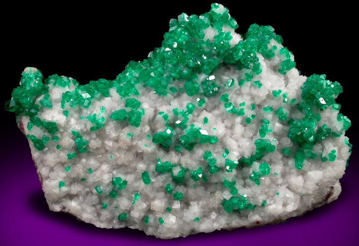 Dioptase on Calcite from Tsumeb Mine, Otavi-Bergland District, Oshikoto, Namibia