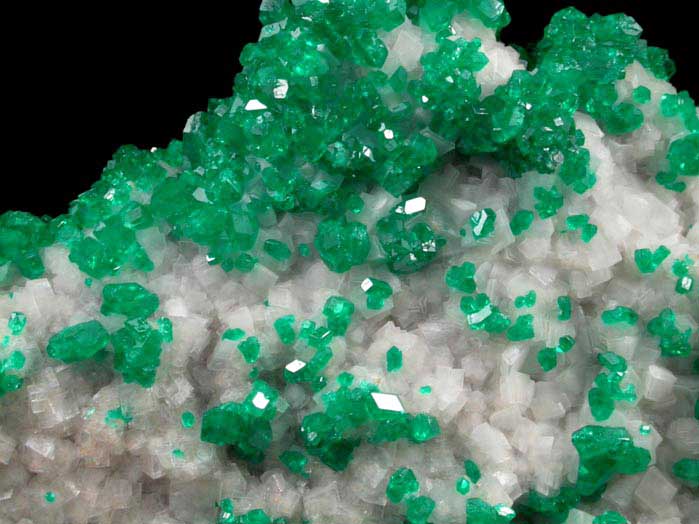 Dioptase on Calcite from Tsumeb Mine, Otavi-Bergland District, Oshikoto, Namibia