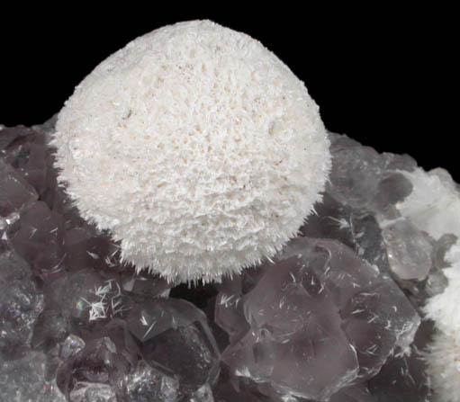 Okenite on Amethyst Quartz from Mumbai (Bombay) District, Maharashtra, India