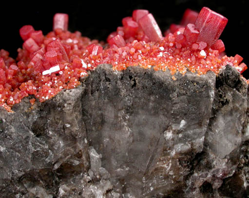 Vanadinite over Calcite from North Geronimo Mine, La Paz County, Arizona