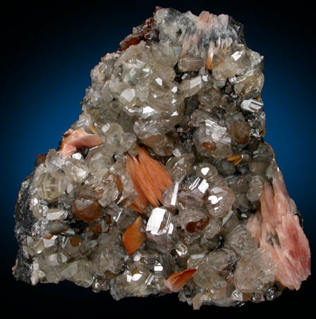 Cerussite on Barite over Galena from Mibladen, Haute Moulouya Basin, Zeida-Aouli-Mibladen belt, Midelt Province, Morocco